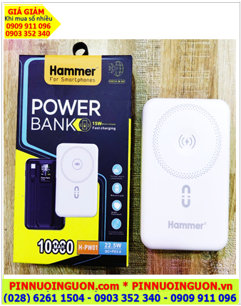 HAMMER H-PW01 Wireless Quick Charge Power Bank /Sạc dự phòng Wireless 10.000mAh LED LCD QC3.0 (màu trắng)